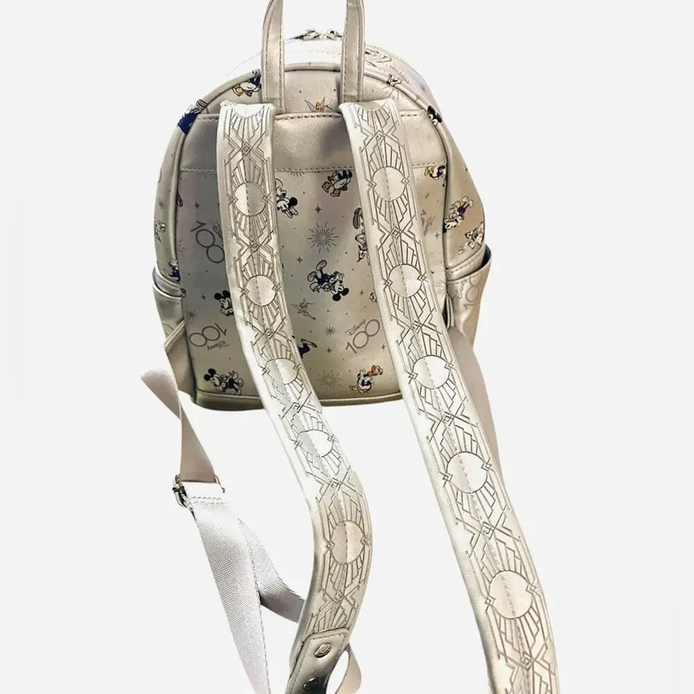 LOUNGEFLY DISNEY PARKS 100th ANNIVERSARY Backpack Bag Silver FAST SHIP 3085-1
